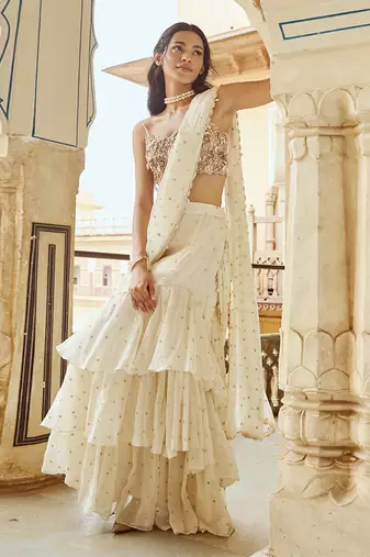 White  heavy embroidery organza saree set