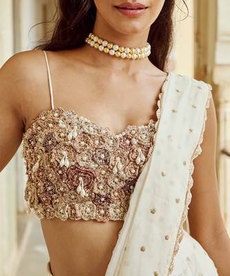 White  heavy embroidery organza saree set 4