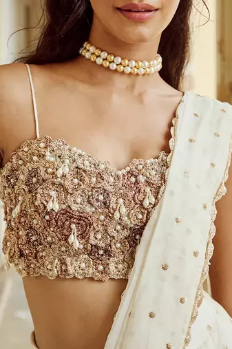 White  heavy embroidery organza saree set