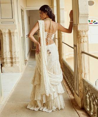 White  heavy embroidery organza saree set 5