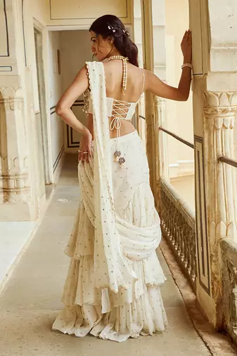 White  heavy embroidery organza saree set