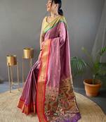 Lavender Ganga Jamuna Border In Combination With Paithani Weaving Sarees Woth Elegant Rich Pallu And Blouse