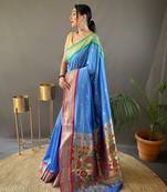 Denim Ganga Jamuna Border In Combination With Paithani Weaving Sarees Woth Elegant Rich Pallu And Blouse