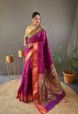 Pink Ganga Jamuna Border In Combination With Paithani Weaving Sarees Woth Elegant Rich Pallu And Blouse 1