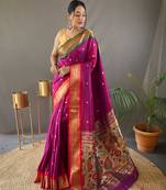 Pink Ganga Jamuna Border In Combination With Paithani Weaving Sarees Woth Elegant Rich Pallu And Blouse