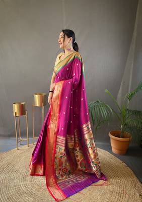 Pink Ganga Jamuna Border In Combination With Paithani Weaving Sarees Woth Elegant Rich Pallu And Blouse 3