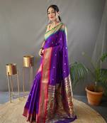 Women?? Purple Silk Paithani Saree with Blouse