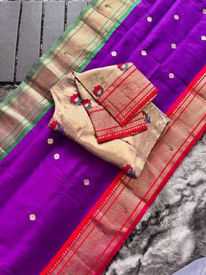 Women?? Purple Silk Paithani Saree with Blouse 4