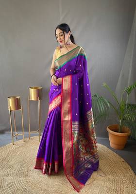 Women?? Purple Silk Paithani Saree with Blouse 5