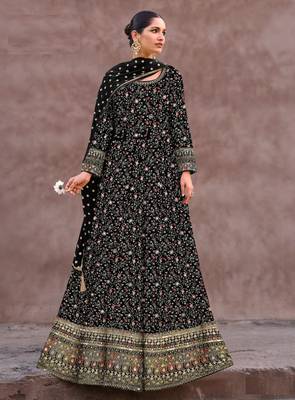 Black embroidered georgette free size stitched anarkali salwar suit 1