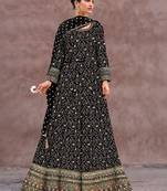 Black embroidered georgette free size stitched anarkali salwar suit