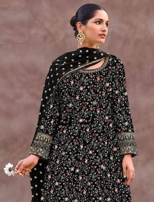 Black embroidered georgette free size stitched anarkali salwar suit 2