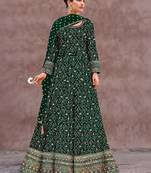 Green embroidered georgette free size stitched anarkali salwar suit