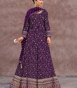 Purple embroidered georgette free size stitched anarkali salwar suit