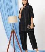 Anushil stylish co-ord set for women - solid shirt style kurti with pants, 2peice kurta with trouser casual wear