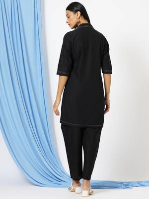 Anushil stylish co-ord set for women - solid shirt style kurti with pants, 2peice kurta with trouser casual wear 3