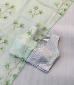 Green Colour Organza Silk Handwork With Digital Print Saree 