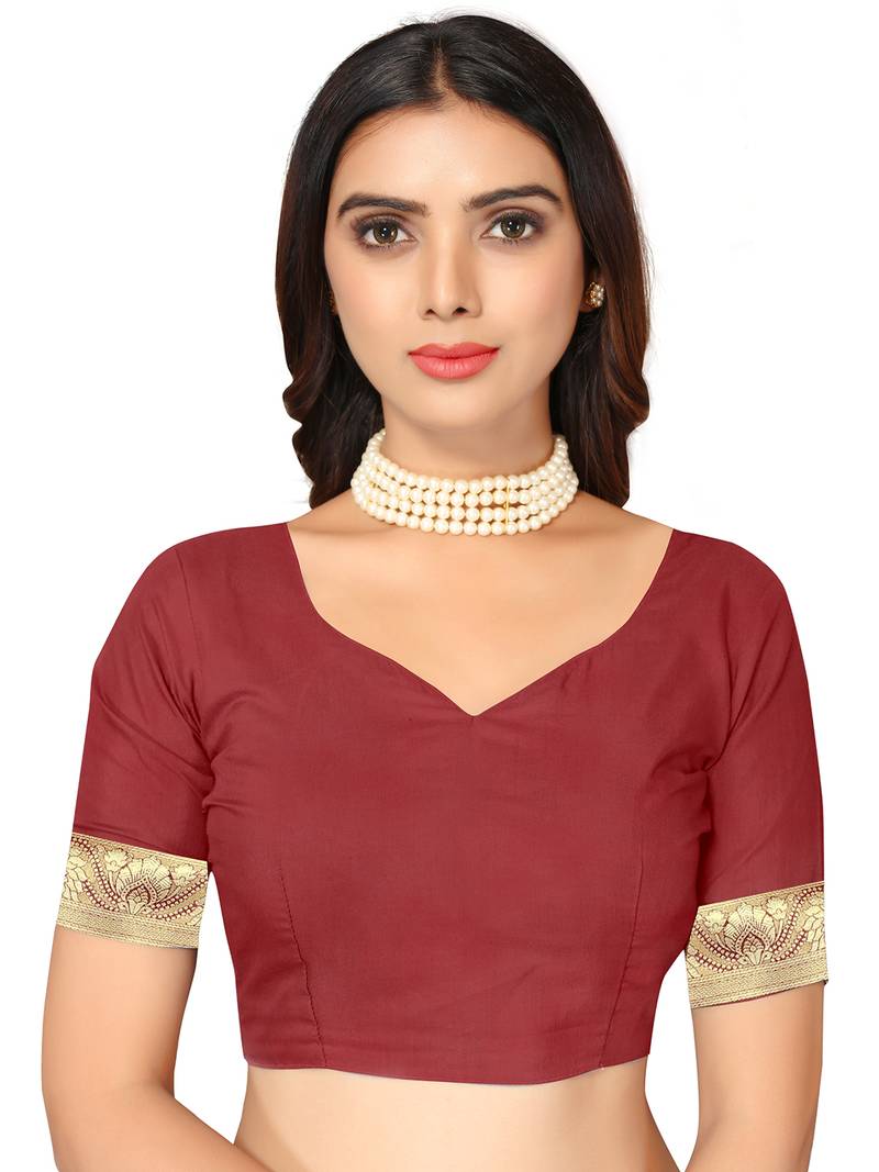 Women's Maroon Kota Lichi Golden Zari Ethnic Motif Banarasi Contemporary Woven Design Saree With Running Blouse Piece