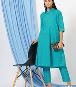 Anushil stylish co-ord set for women - solid shirt style kurti with pants, 2peice kurta with trouser casual wear
