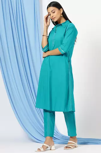 Anushil stylish co-ord set for women - solid shirt style kurti with pants, 2peice kurta with trouser casual wear