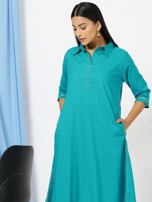 Anushil stylish co-ord set for women - solid shirt style kurti with pants, 2peice kurta with trouser casual wear 3