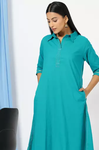 Anushil stylish co-ord set for women - solid shirt style kurti with pants, 2peice kurta with trouser casual wear