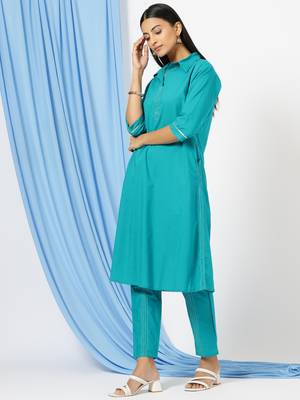 Anushil stylish co-ord set for women - solid shirt style kurti with pants, 2peice kurta with trouser casual wear 5