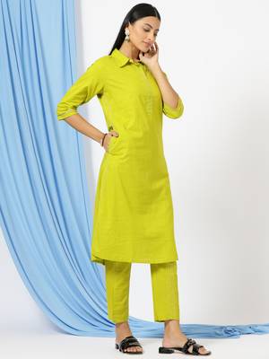 Anushil stylish co-ord set for women - solid shirt style kurti with pants, 2peice kurta with trouser casual wear 2