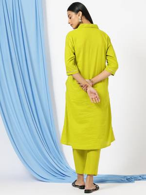 Anushil stylish co-ord set for women - solid shirt style kurti with pants, 2peice kurta with trouser casual wear 3