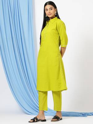 Anushil stylish co-ord set for women - solid shirt style kurti with pants, 2peice kurta with trouser casual wear 4