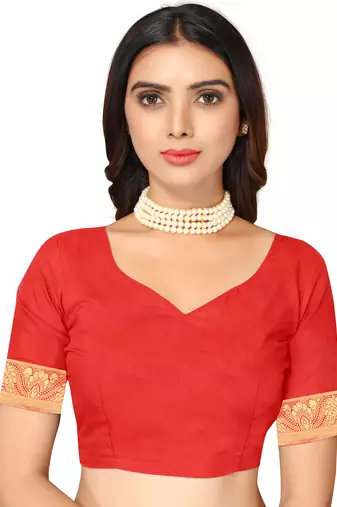 Women'S Red Kota Lichi Golden Zari Ethnic Motif Faux Banarasi Contemporary Woven Design Saree With Running Blouse Piece