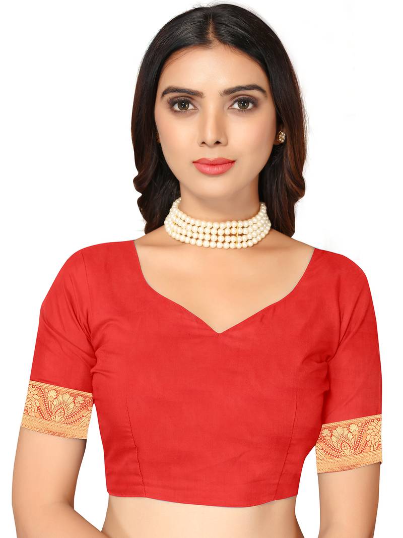 Women'S Red Kota Lichi Golden Zari Ethnic Motif Faux Banarasi Contemporary Woven Design Saree With Running Blouse Piece