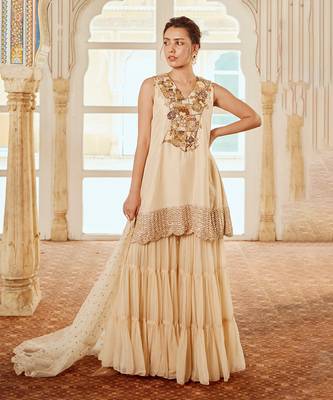 Beige embroidered gharara set 1