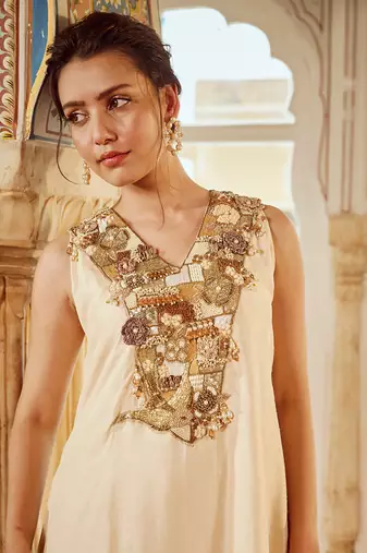 Beige embroidered gharara set