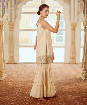 Beige embroidered gharara set 3
