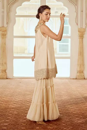 Beige embroidered gharara set