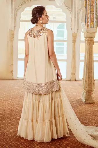 Beige embroidered gharara set