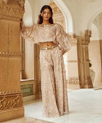 Beige printed palazzo set 1
