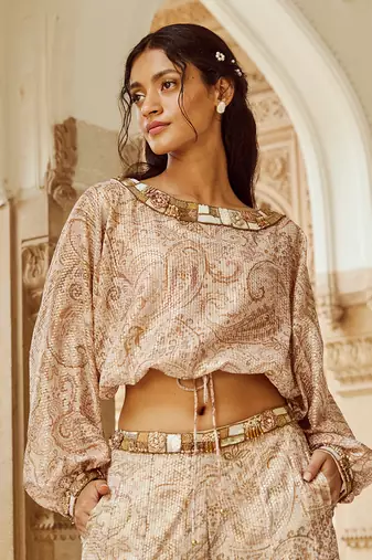 Beige printed palazzo set