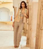 Beige embroidered pant set