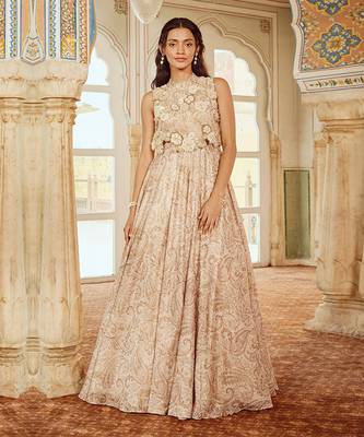 Beige printed silk gown 1