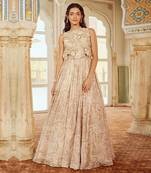 Beige printed silk gown