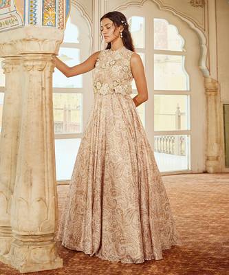 Beige printed silk gown 2