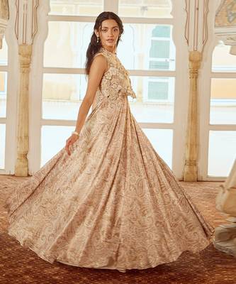Beige printed silk gown 3