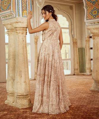 Beige printed silk gown 5