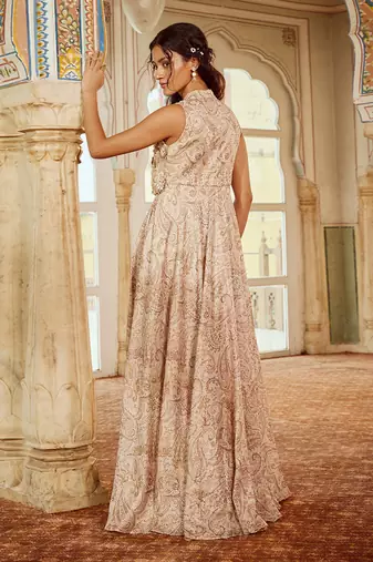 Beige printed silk gown