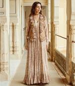 Beige printed silk gown