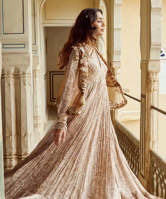 Beige printed silk gown 2