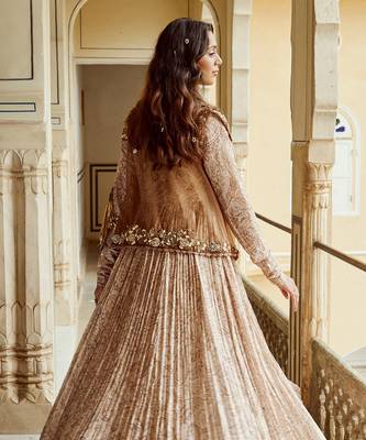 Beige printed silk gown 3