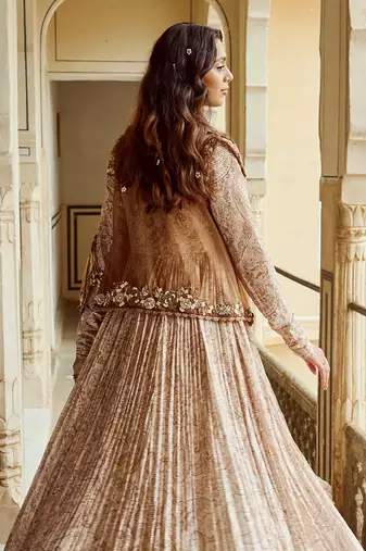 Beige printed silk gown